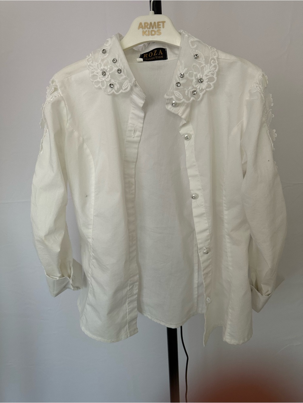 White Embellished Collar Shirt Jacket